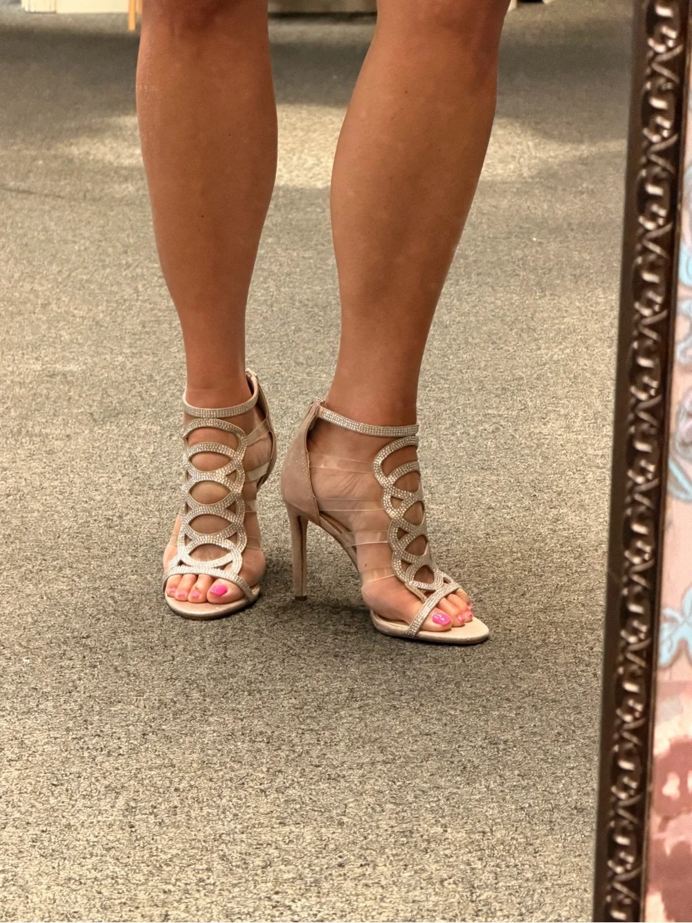 Jessica Simpson Silver Rhinestone Cage Heels